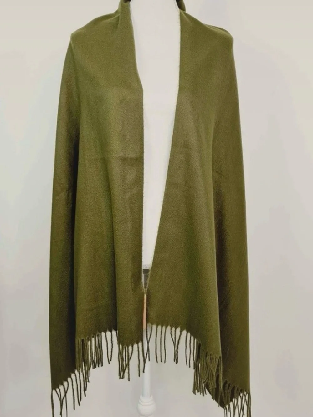 Olive Green Fringe Wrap Shawl - Women's Soft Layering Scarf